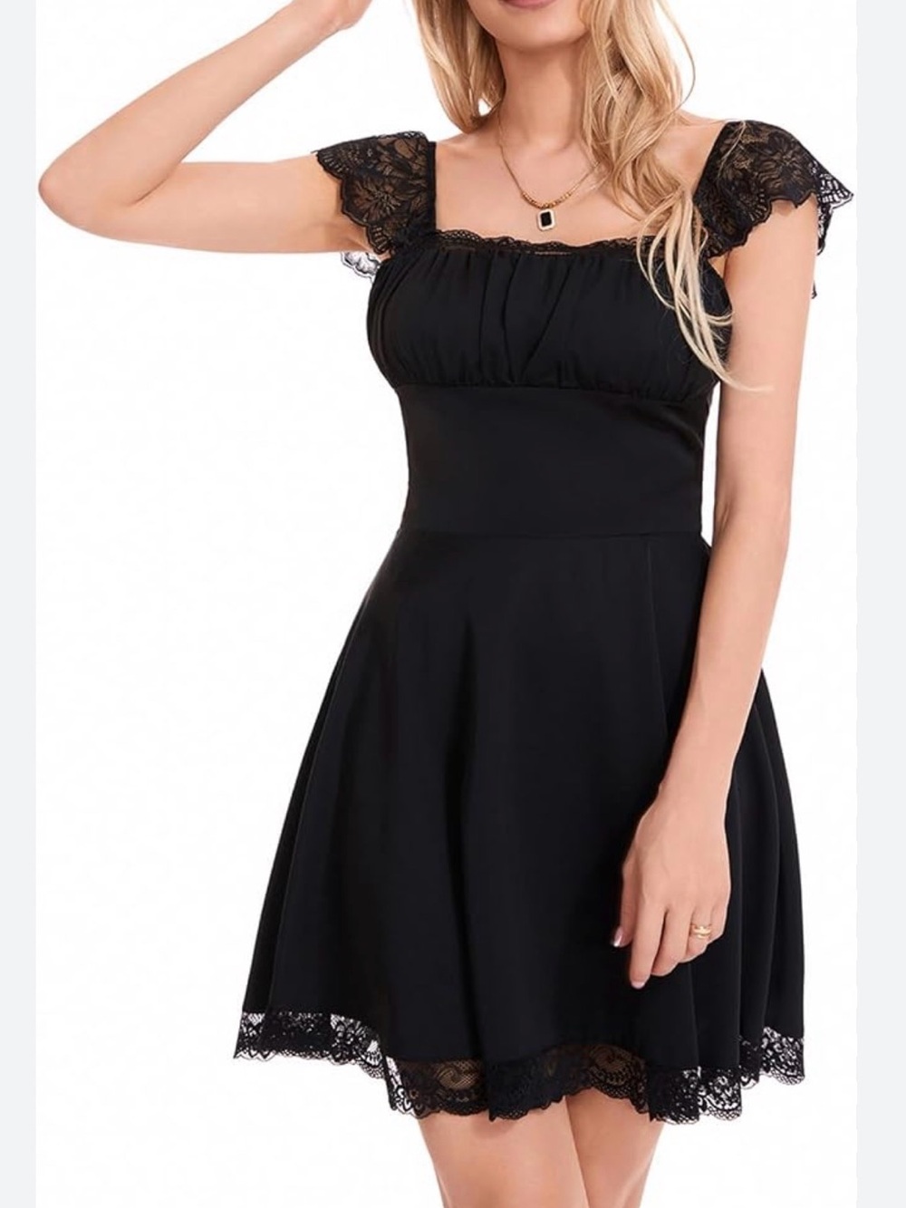 Black Lace-Trim Mini Dress with corset back, never worn